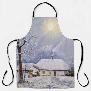 Oil paintings rural landscape. Winter. Old village Apron