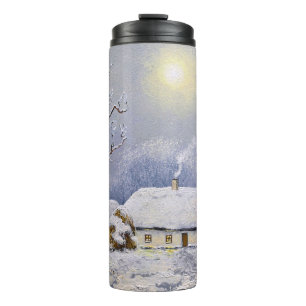 Oil paintings rural landscape. Winter. Old village Thermal Tumbler