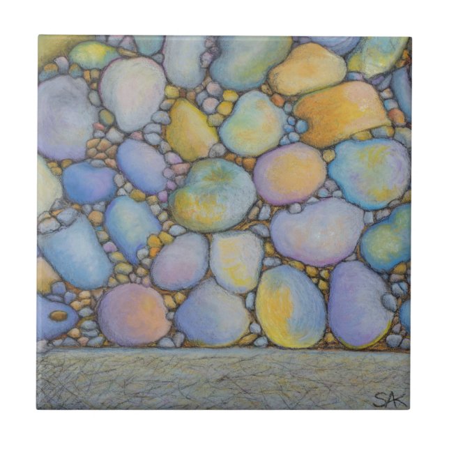 Oil Pastel River Rock and Pebbles Tile (Front)