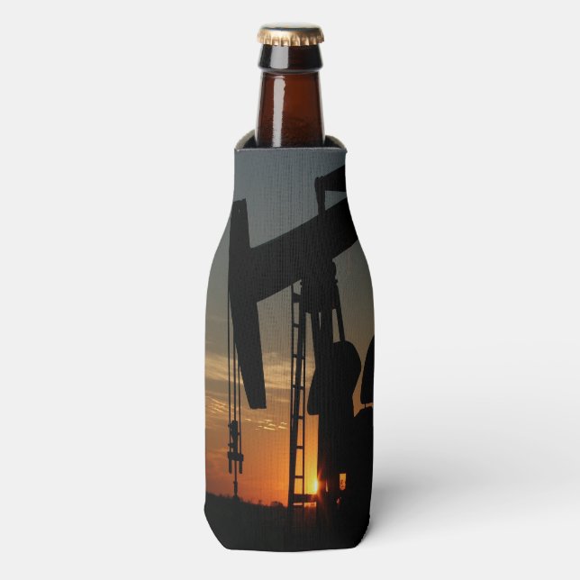 Oil Pump Jack At Sunset Bottle Cooler (Bottle Front)