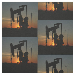 Oil Pump Jack At Sunset Fabric