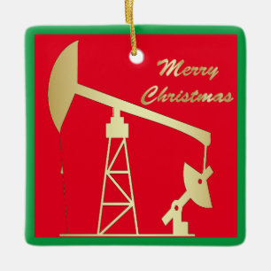 Oil Pump Jack Christmas Ceramic Ornament