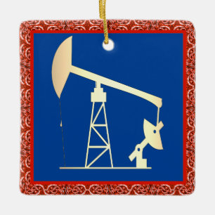 Oil Pump Jack Christmas Ceramic Ornament