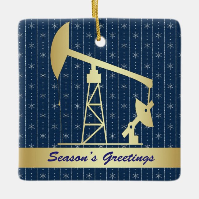  Oil Pump Jack Christmas Ceramic Ornament (Front)