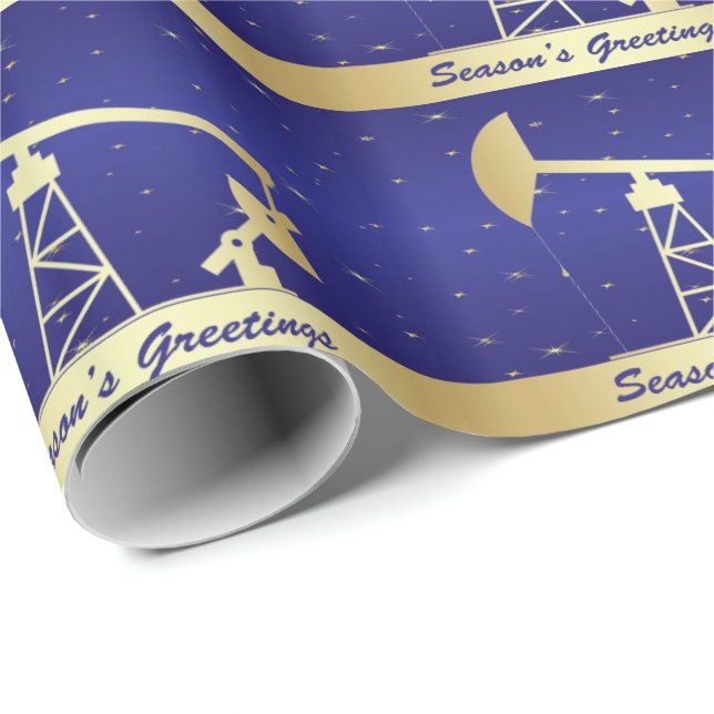 Oil Pump Jack Season's Greetings Gift Wrap (Roll Corner)