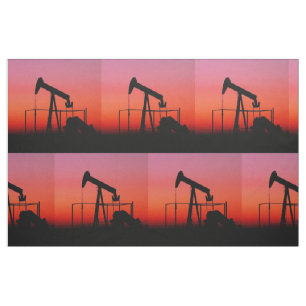 Oil Pump Jack Sunset Print Fabric  9"Square