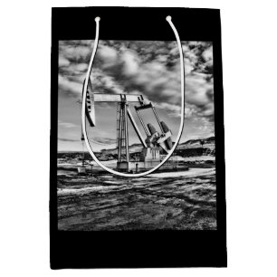 Oil Pumping Unit (Pumpjack) in Black and White Medium Gift Bag