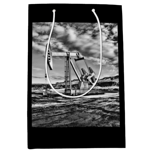 Oil Pumping Unit (Pumpjack) in Black and White Medium Gift Bag (Front)
