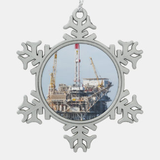 Oil Rig Snowflake Pewter Christmas Ornament
