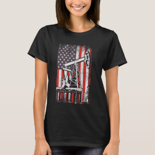 Oil Rig USA American Flag Landman Oilfield Worker T-Shirt