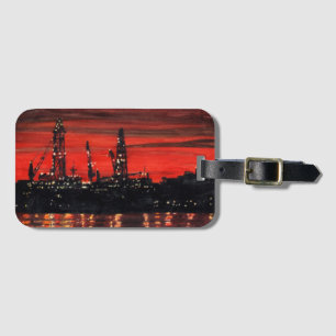 Oil Rigs at Night Luggage Tag