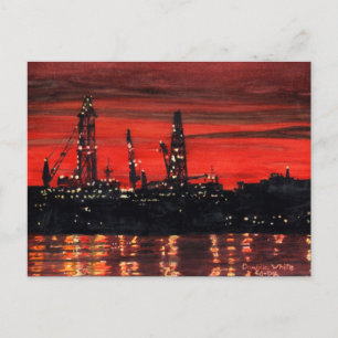 Oil Rigs at Night Postcard