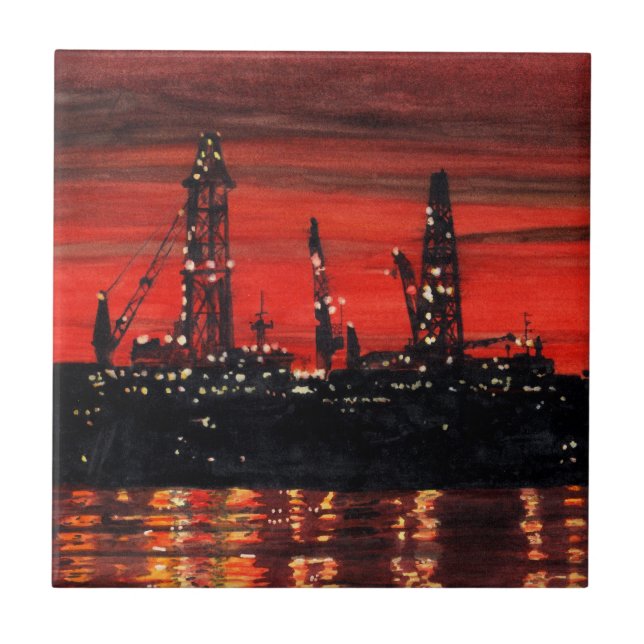 Oil Rigs at Night Tile (Front)