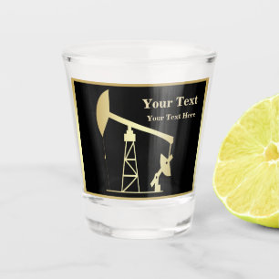 Oil Well Pump Jack Black and Gold Personalized Shot Glass
