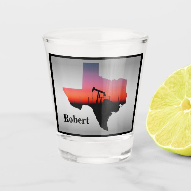 Oil Well Pump Jack Texas Shape Personalized Shot Glass (Front)