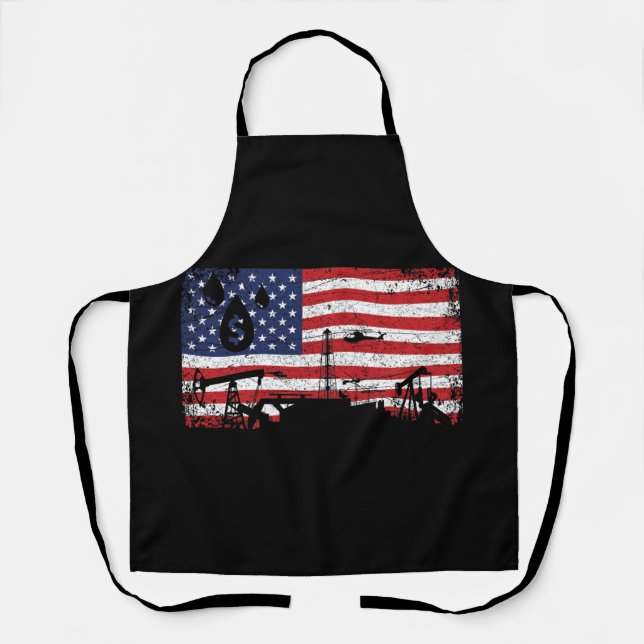 Oilfield Patriotic Flag With Oil Pumping Rig Apron (Front)