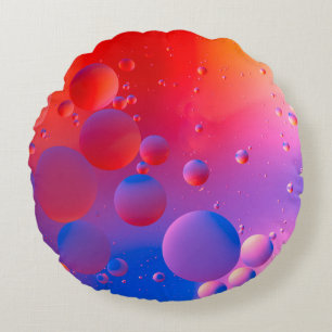 oily drops in water with colourful background, clo round pillow