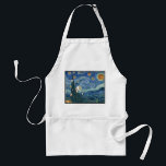 Oily Night Apron (Latke parody)<br><div class="desc">The optimal apron to catch those flying bits of oily potato spattering across the kitchen on Hanukkah. Van Gogh's Starry Night features latkes in the sky, a tree-menorah, and bits of sour cream and apple sauce. For the art-loving chef with a sense of humour. Perfect gift for Thanksgivukkah</div>