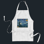 Oily Night Apron (Latke parody)<br><div class="desc">The optimal apron to catch those flying bits of oily potato spattering across the kitchen on Hanukkah. Van Gogh's Starry Night features latkes in the sky,  a tree-menorah,  and bits of sour cream and apple sauce. For the art-loving chef with a sense of humour. Perfect gift for Thanksgivukkah</div>