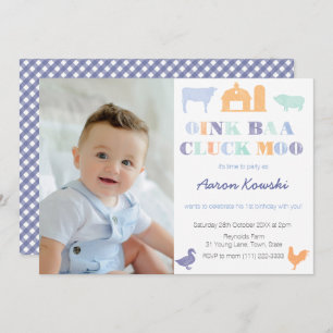 Oink Baa Cluck Moo Farmyard Animals Birthday Party Invitation