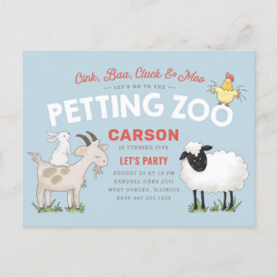 Oink Baa Cluck Moo Kid's Birthday Invite Postcard 