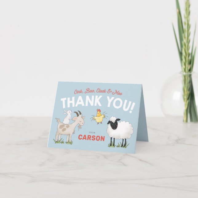 Oink Baa Cluck Moo Kid's Folded Thank You Card (Front)