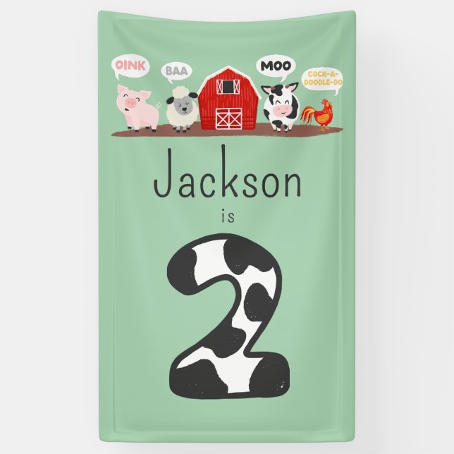 Oink Baa Moo 2nd Birthday Farm Animal Kids Banner (Vertical)