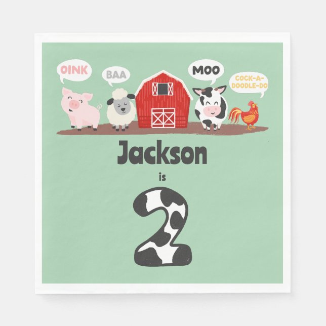 Oink Baa Moo 2nd Birthday Farm Animal Kids Napkin (Front)