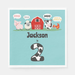 Oink Baa Moo 2nd Birthday Farm Animal Kids Napkin