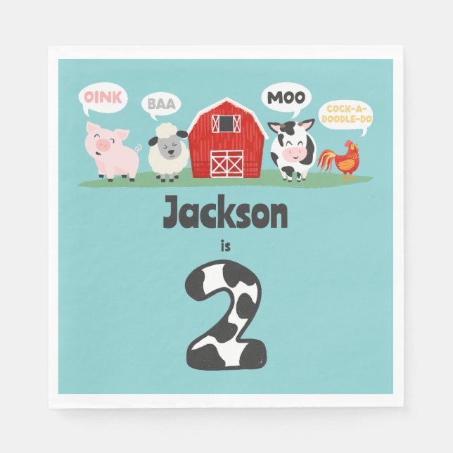 Oink Baa Moo 2nd Birthday Farm Animal Kids Napkin (Front)