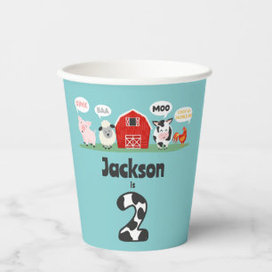 Oink Baa Moo 2nd Birthday Farm Animal Kids Paper Cups