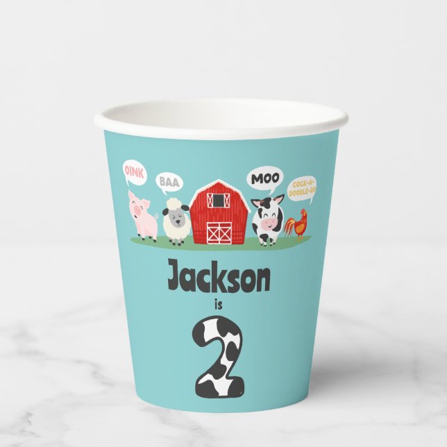 Oink Baa Moo 2nd Birthday Farm Animal Kids Paper Cups (Front)