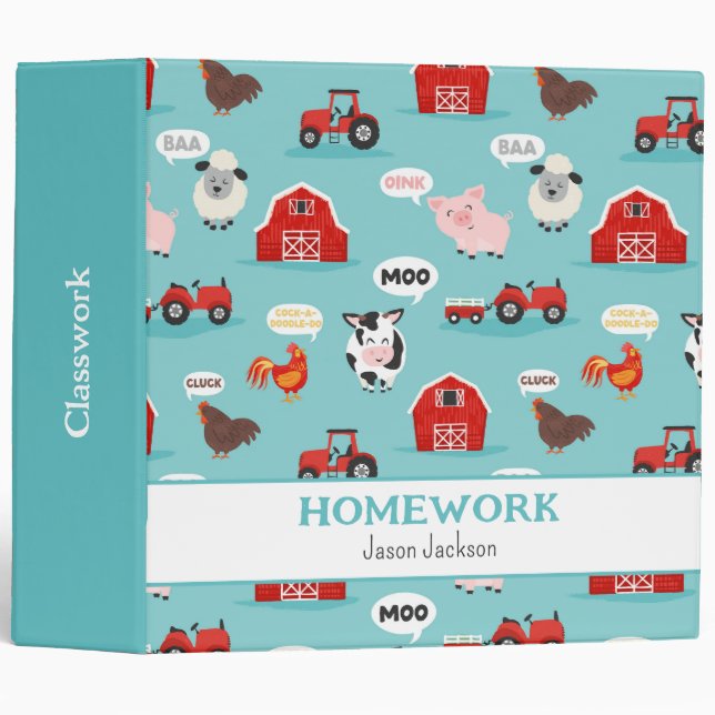 Oink Baa Moo Farm Animal Cute Kids Binder (Front/Spine)