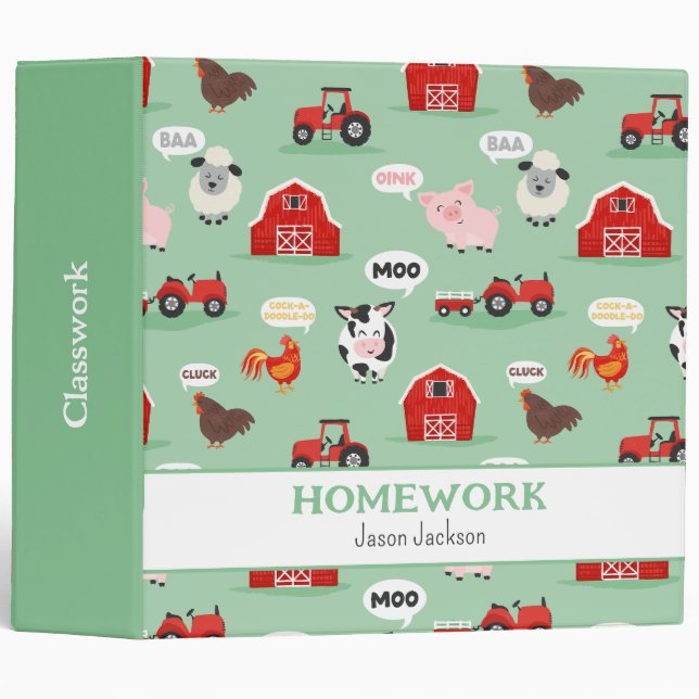 Oink Baa Moo Farm Animal Cute Kids Binder (Front/Spine)