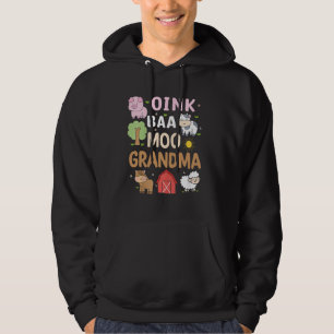 Oink Baa Moo Grandma Barnyard Farm 2nd Birthday Bo Hoodie