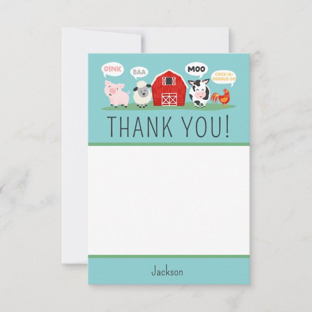 Oink Baa Moo Thank you Farm Animal Party Kids (Front)