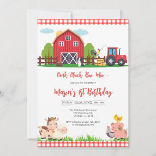 Oink Baa Quack Moo Farm Animals Birthday Invitation