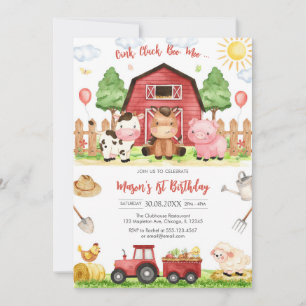 Oink Baa Quack Moo Farm Animals Birthday Invitation