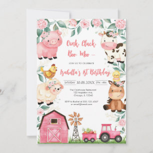 Oink Baa Quack Moo Farm Animals Birthday Invitation