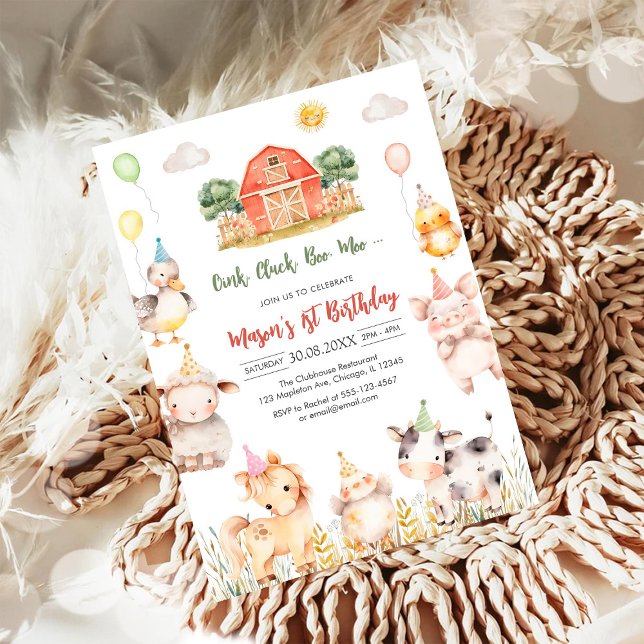 Oink Baa Quack Moo Farm Animals Birthday Invitation (Creator Uploaded)