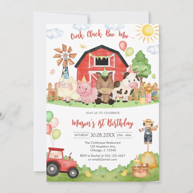 Oink Baa Quack Moo Farm Animals Birthday Invitation (Front)