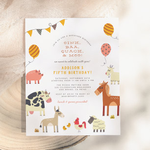 Oink Baa Quack Moo Farm Animals Birthday Party  Postcard