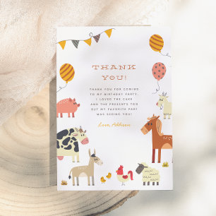 Oink Baa Quack Moo Farm Animals Birthday Party Thank You Card