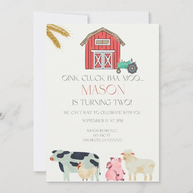 Oink Cluck Baa Moo Digital Invitation (Front)