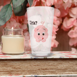 "Oink?" Cute Pink Pig Glass