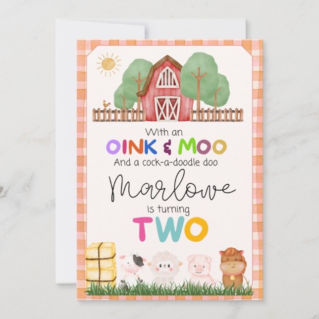 Oink & Moo Cute Farm Animal Invitation Anniversair (Devant)