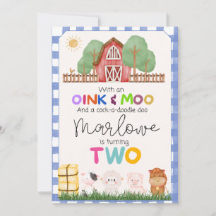 Oink & Moo Cute Farm second Birthday Invitation 
