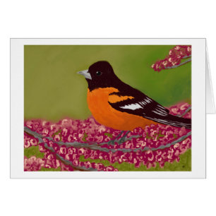 Oiseau avec les fleurs roses