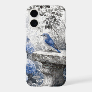 Oiseau Bleu au Lavis d'Encre sur un Banc de Jardin
