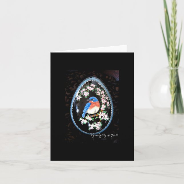 Oiseau bleu dans la carte vierge de pommier (Devant)